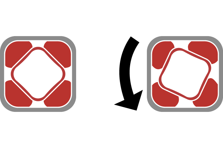 Négyzet alakú felfüggesztés gumigörgőkkel