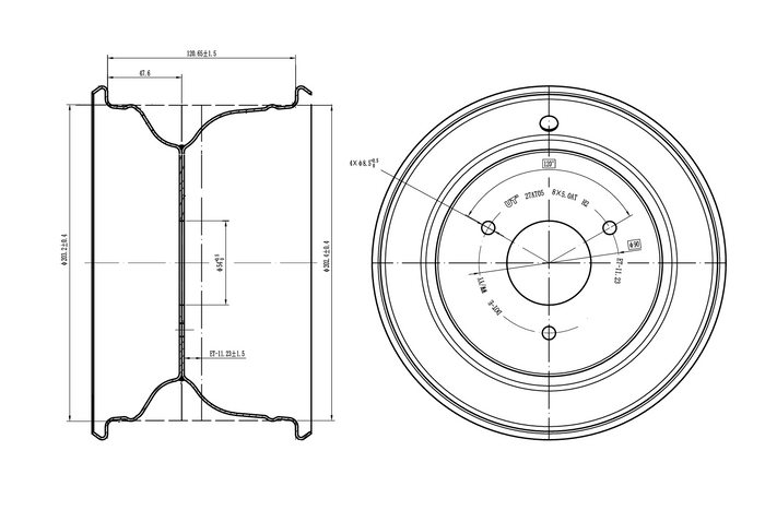UNITRAILER acél felni fekete 5ATx8"H2 3x90 ET:-11.23
