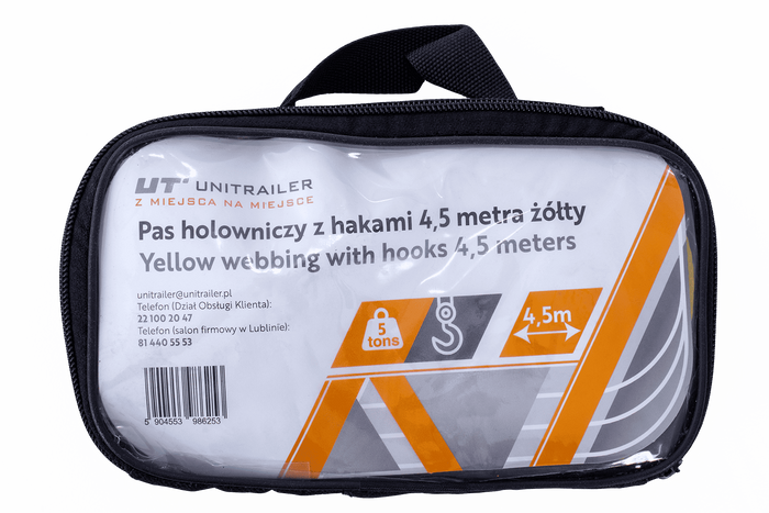 UNITRAILER vontatókötél horgokkal, vontatópánt 4,5m/50mm/5t sárga