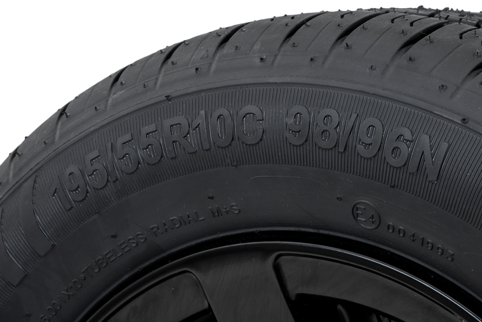 Erősített pótkocsi kerék KENDA GUMIABRONCS 195/55 R10C 98/96N ALUMÍNIUM FELNI STARCO fekete 6Jx10"H2 5x112 ET:-4