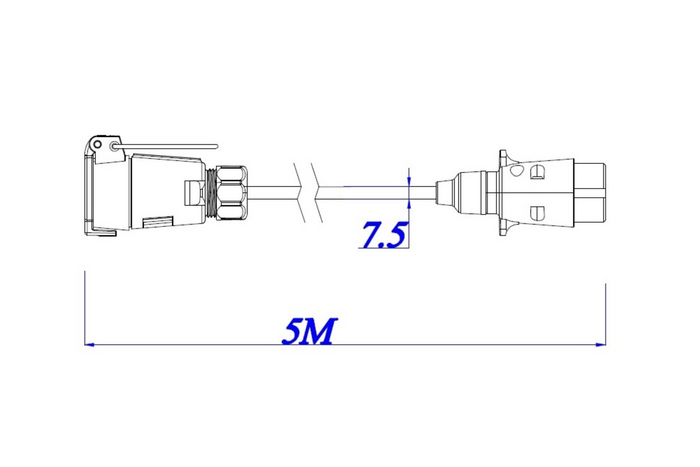 KAMAR E1223 elektromos kábel 5m 12V dugó/aljzat 7PIN