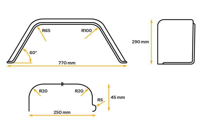 Utánfutó sárvédő 14" CHORUS kerékív 770/250mm