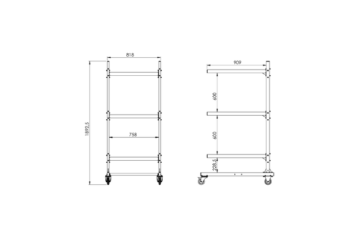 INTER PACK tetőbox tartó, 3 boxhoz, 1892,5 mm, 818 mm