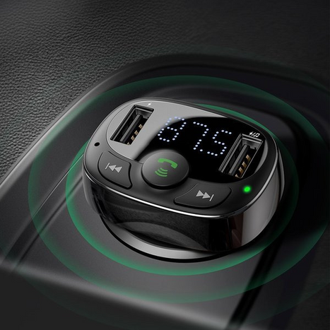 BASEUS T típusú FM adó bluetooth 4.2 MP3 + autós töltő 2x USB 3.4A