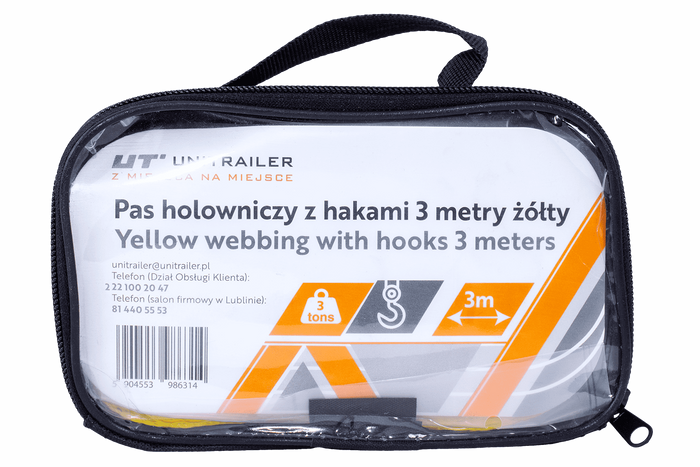 UNITRAILER vontatókötél horgokkal, vontatópánt 3m/50mm/3t sárga