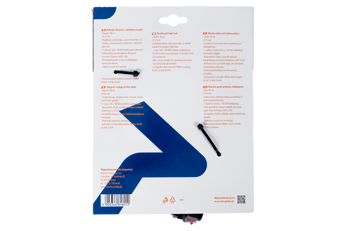 Megerősített kerékpárzár PROFEX 81601 kóddal, 90 cm hosszú