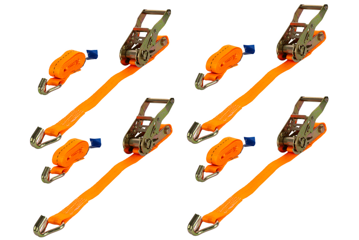 Négy darabos UNITRAILER 6m/25mm/1t narancssárga szállítószalag készlet feszítővel