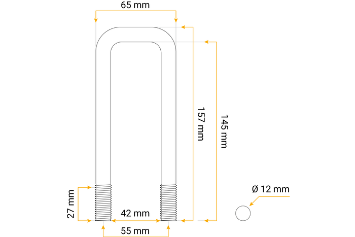DROMET C típusú négyzet alakú bilincs anyákkal és alátétekkel M12 145/42/145
