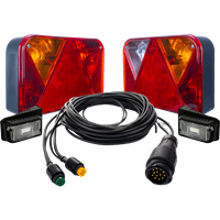 Lámpakészlet: DOBPLAST hátsó lámpák + DOBPLAST LED oldalsó helyzetjelző lámpák + MANTES 5,5 m-es 13 tűs kábelköteg