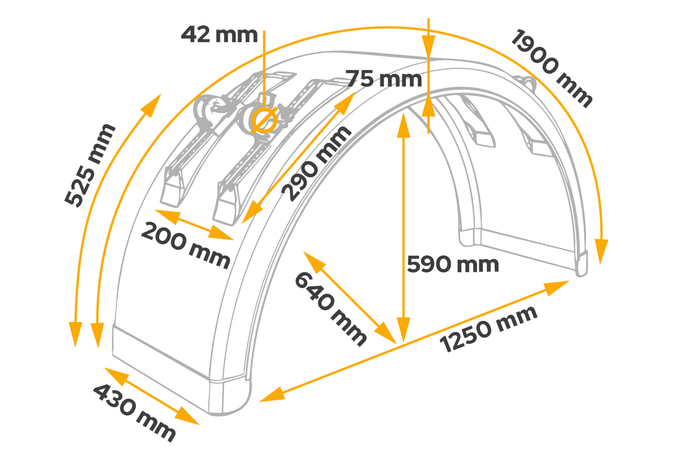 Sárvédő pótkocsihoz 19,5-22,5" DOMAR DK3075 kerékív 1250/430mm rögzítőkonzolokkal