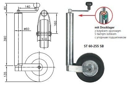 Szorítókerék szorítóval WINTERHOFF ST60-255SB+KLE60 250kg 60mm 525-755mm