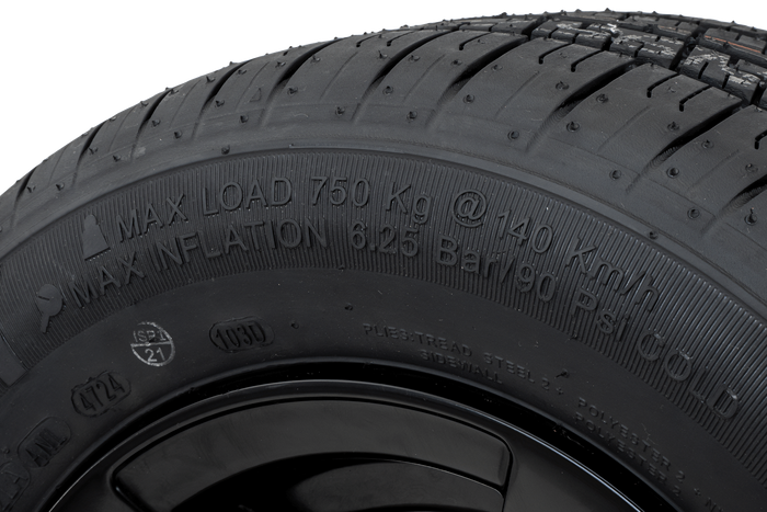 Erősített pótkocsi kerék KENDA GUMIABRONCS 195/55 R10C 98/96N ALUMÍNIUM FELNI STARCO fekete 6Jx10"H2 5x112 ET:-4