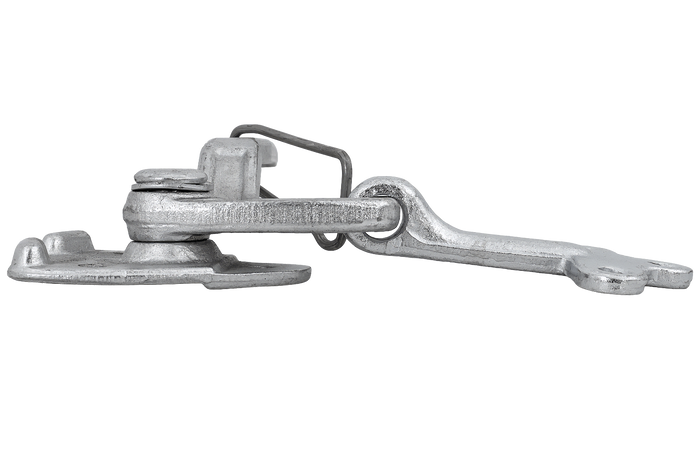 Bal oldali vonóhorog WINTERHOFF WV 10-L + WVG 10-A rögzítőelemekkel, teljes pótkocsi oldalsó zárral