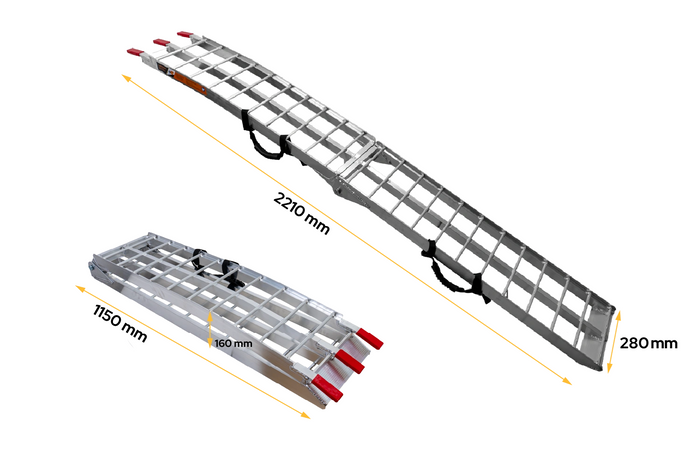 UNITRAILER ALR002 összecsukható rámpa alumínium rámpák pótkocsikhoz 221cm 680kg hevederrel, 2 db-os készlet