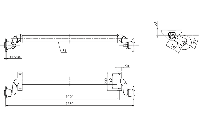 AL-KO OPTIMA fékezetlen pótkocsi tengely 750kg 1070mm 1380mm 4x100