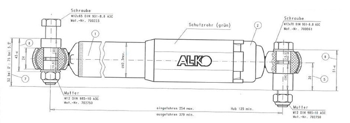 AL-KO nyolcszögletű lengéscsillapító pótkocsi tengelyekhez 900-1600 kg-os teherbírással, egyes és tandem tengelyekhez