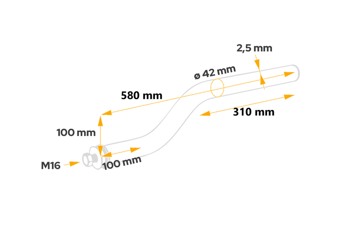 Hajlított cső a DOMAR DK8024 sárvédő rögzítéséhez, konzol átmérője 42 mm, hossza 580 mm