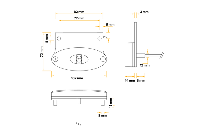 ASPÖCK FLATPOINT II LED-es helyzetjelző lámpa, narancssárga, univerzális, tartóval