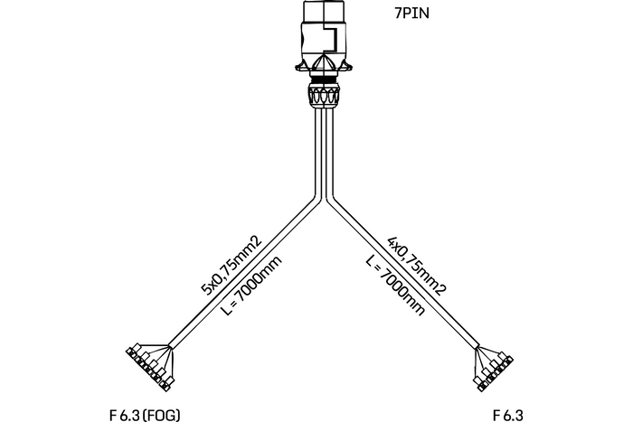MANTES elektromos szerelési kábelköteg 7m-es pótkocsihoz, 7 tűs dugó, 6,3-as csatlakozókkal