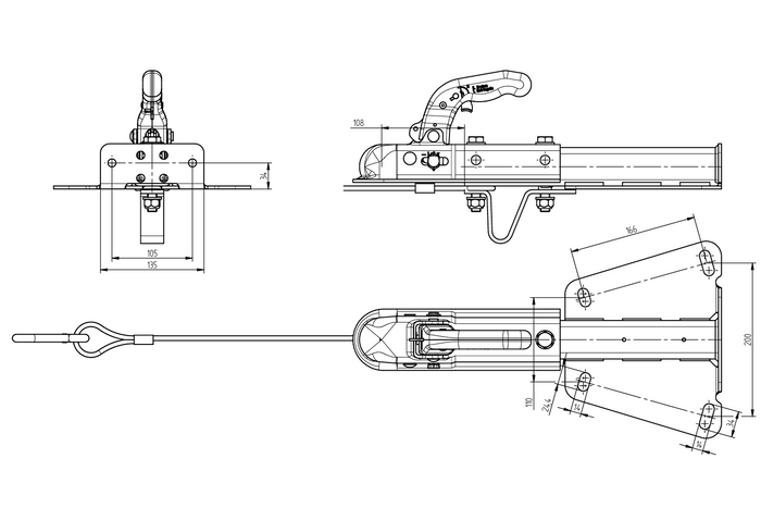 KNOTT KQ14-A+KZE7.5 gömbfejes vonóhorog 1400 kg-os pótkocsihoz V-típusú vonórúddal