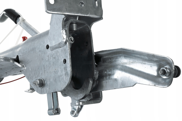 KNOTT KF27B ráfutószerkezet K27A vonóhoroggal 2700 kg-os pótkocsihoz, V-típusú vonórúddal és támasztókerék-konzollal