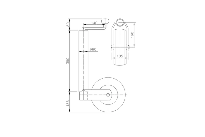 Szorítókerék szorítóval WINTERHOFF ST60-V-255SB+KLE60 400kg 60mm 525-755mm