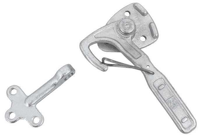 Bal oldali vonóhorog WINTERHOFF WV 10-L + WVG 10-A rögzítőelemekkel, teljes pótkocsi oldalsó zárral