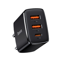 BASEUS Kompakt 2xUSB-A, USB-C fali töltő