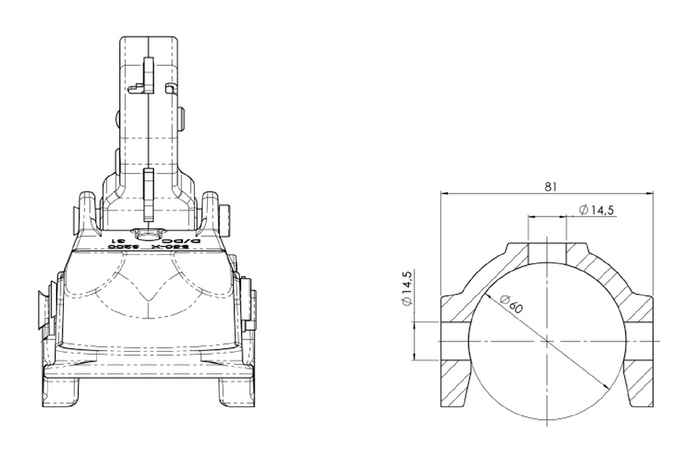 WINTERHOFF WW 350 RC-K1414 gömbfejű vonóhorog 3500 kg-os pótkocsihoz, 60 mm-es csővonórúddal, öntöttvas