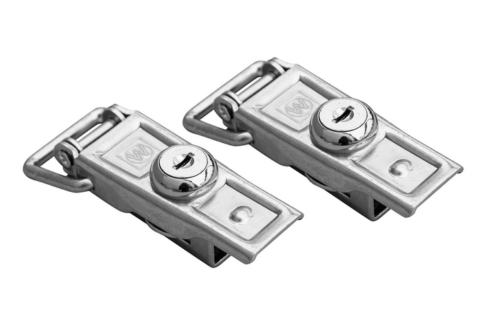 Két darabos WINTERHOFF BVS 60-1 pótkocsi oldalsó kampókészlet a pótkocsi oldalának kulccsal történő lezárásához