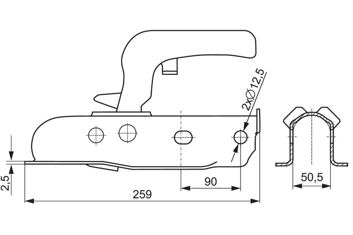 STEELPRESS ZSK-0750C gömbfejű vonóhorog 750 kg-os pótkocsihoz, 50 mm-es csővonórúddal