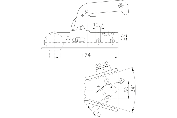 WINTERHOFF WW8-Y gömbfejű vonóhorog 800 kg-os pótkocsihoz V-típusú vonórúddal