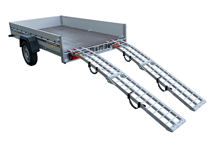 UNITRAILER ALR002 összecsukható rámpa alumínium rámpák pótkocsikhoz 221cm 680kg hevederrel, 2 db-os készlet