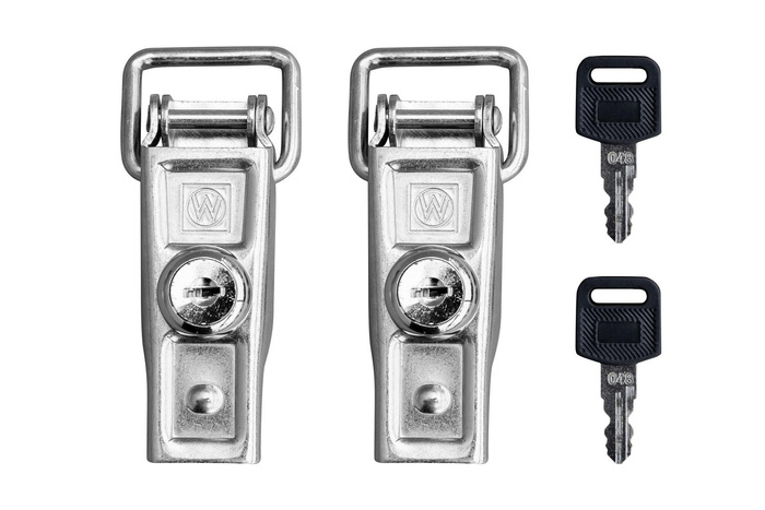 Két darabos WINTERHOFF BVS 60-1 pótkocsi oldalsó kampókészlet a pótkocsi oldalának kulccsal történő lezárásához