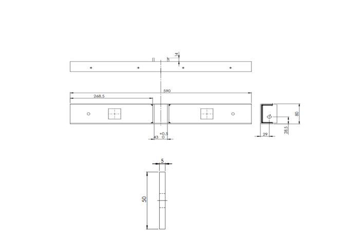 UNITRAILER TTL síktartó, 59 cm hosszú, 50 cm magas hajóutánfutóhoz