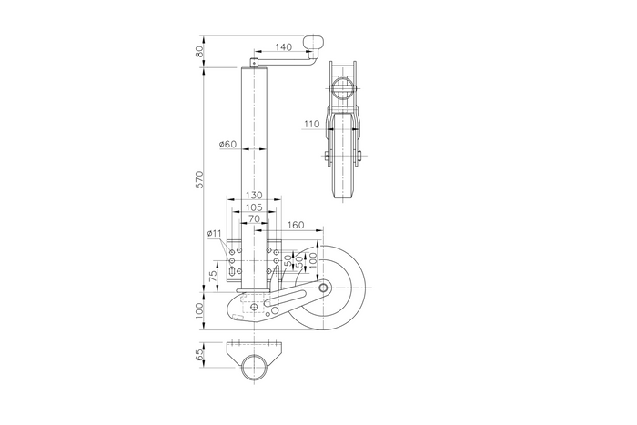 WINTERHOFF VK 60-BLH-255 SB automata támasztókerék fogantyúval 500kg 60mm 670-905mm