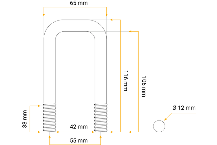 DROMET C típusú négyzet alakú bilincs anyákkal és alátétekkel M12 105/42/105