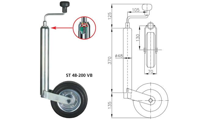 Szorítókerék szorítóval WINTERHOFF ST48-200VB+KLE48 150kg 48mm 505-725mm