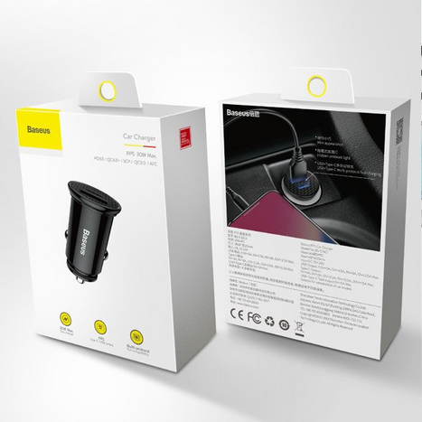 BASEUS Kör alakú műanyag USB-A, USB-C 30W-os autós töltő