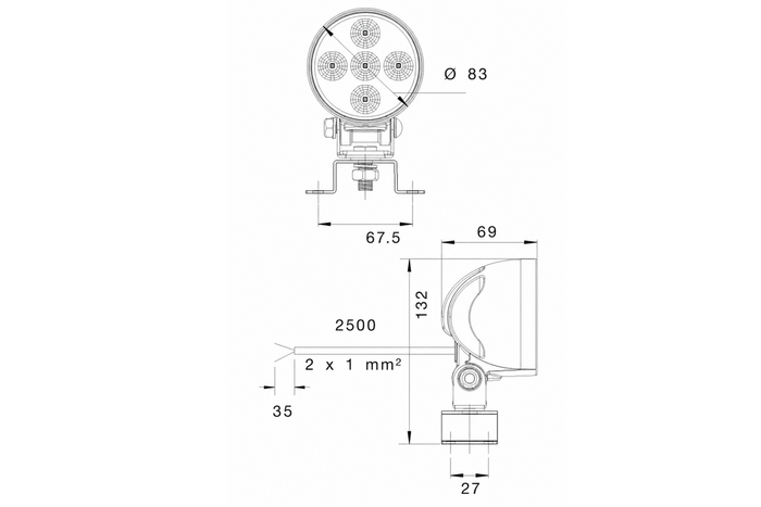 LED munkalámpa reflektor ASPÖCK WORKPOINT 5xLED kerek