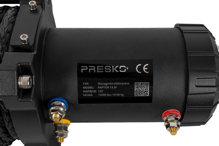 Elektromos csörlő PRESKO RAPTOR 13.5FS 12V 6130kg-os utánfutóhoz 24m kötéllel