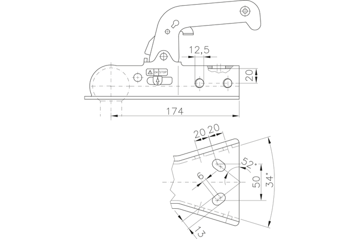 WINTERHOFF WW8-Y gömbfejű vonóhorog 800 kg-os pótkocsihoz V-típusú vonórúddal