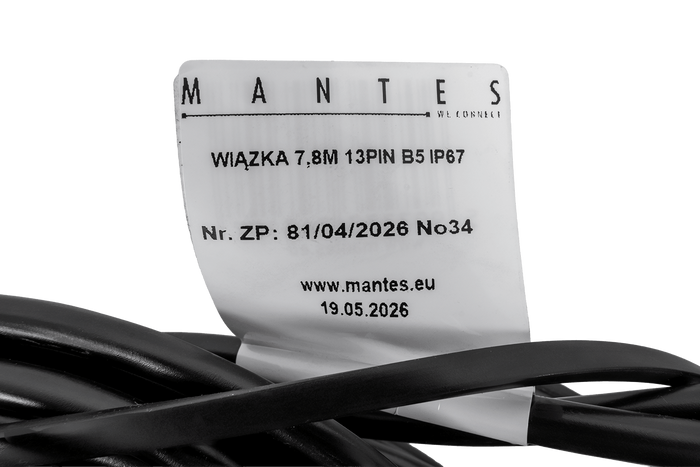 MANTES elektromos szerelés, csónak utánfutó kábelköteg 7,8 m, 13 tűs csatlakozó, 2x5 tűs bajonettzár