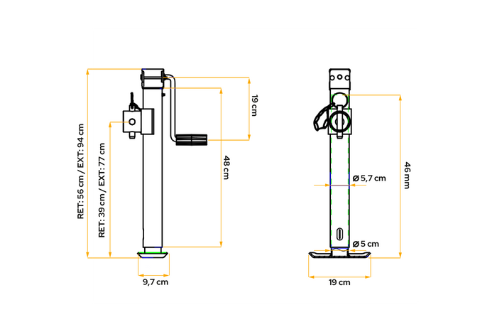 Kihúzható tartó UNITRAILER TJ5002+TJ5002A adapterrel 1300 kg-os platós pótkocsihoz 560-940 mm