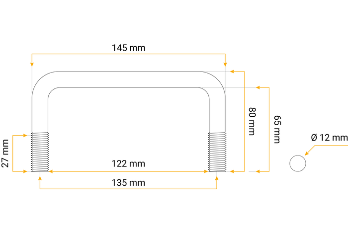 DROMET C típusú négyzet alakú bilincs anyákkal és alátétekkel M12 65/122/65