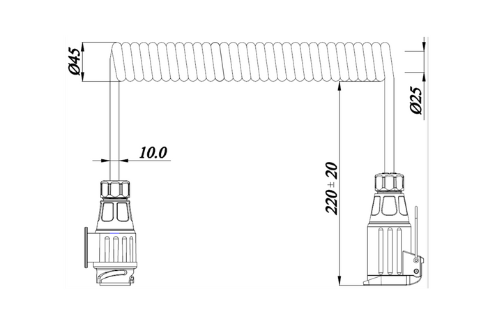 KAMAR E1384-A spirális elektromos kábel 1,5 m 12V dugó/aljzat 13 tűs