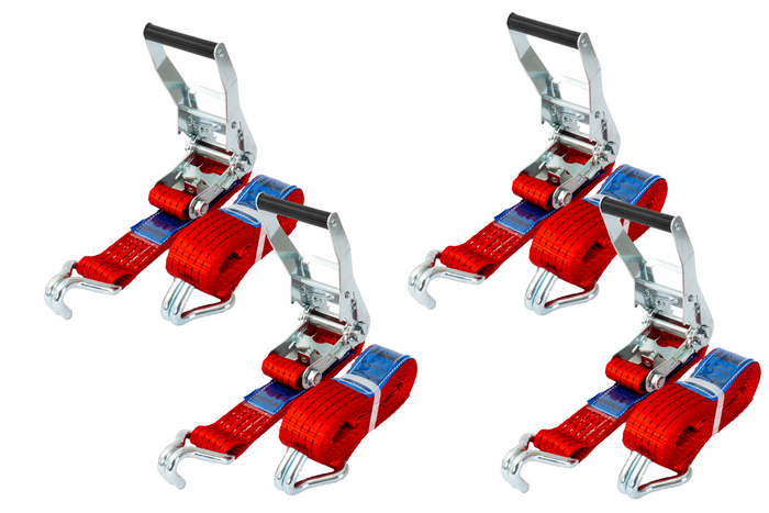 Négy darabos UNITRAILER 4m/50mm/5t piros szállítószalag szett feszítővel
