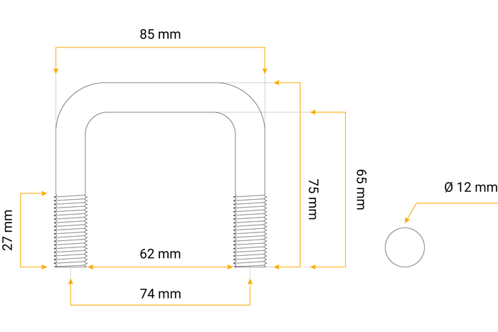 DROMET C típusú négyzet alakú bilincs anyákkal és alátétekkel M12 65/62/65