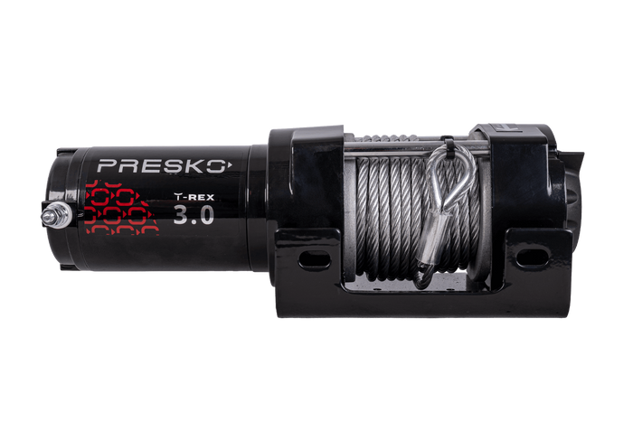 Elektromos csörlő PRESKO T-REX 3.0 12V 1360kg pótkocsihoz 11m acélkábellel