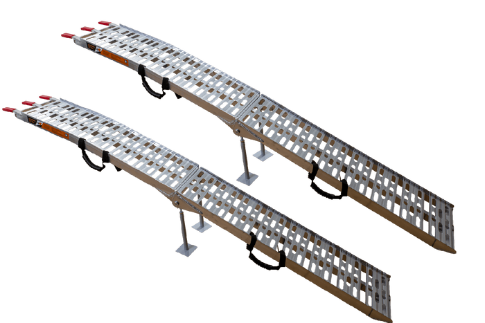 UNITRAILER ALR003 összecsukható rámpa alumínium rámpák pótkocsikhoz 221cm 680kg hevederrel és tartóval, 2 darabos készlet